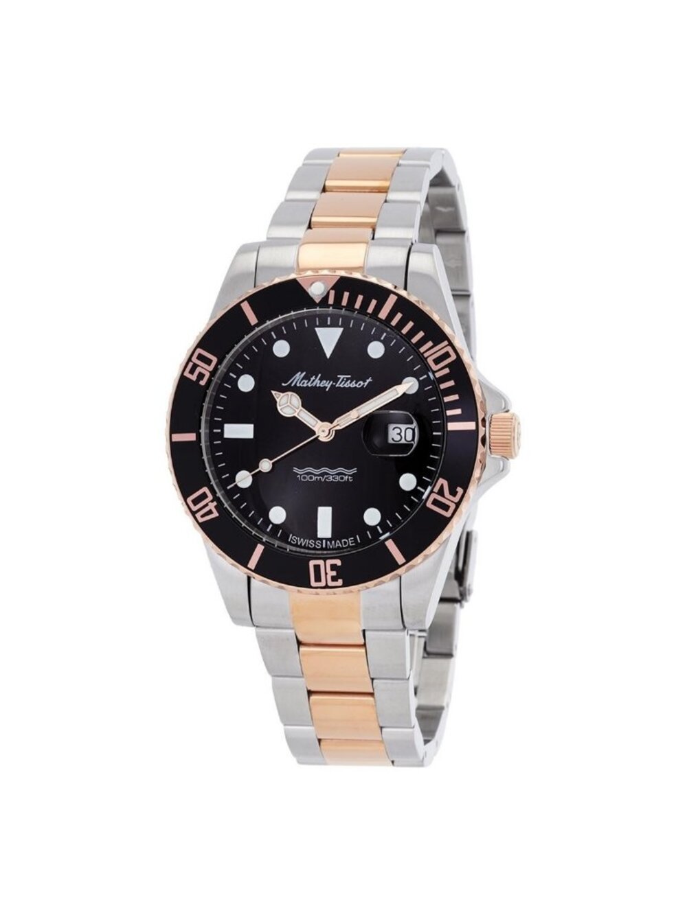NWT Mathey-Tissot Mathy Vintage Quartz 42mm Black Dial Men's Watch